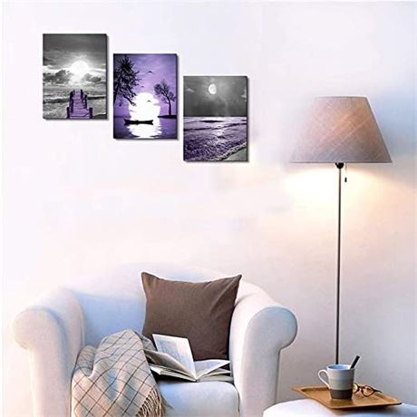 Wall Decorations Black & White Ocean - Purple Variety Set