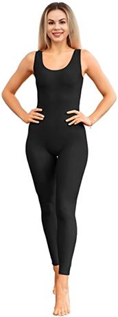 Kepblom Sleeveless Tank One-Piece Unitard Bodysuit, Black, M