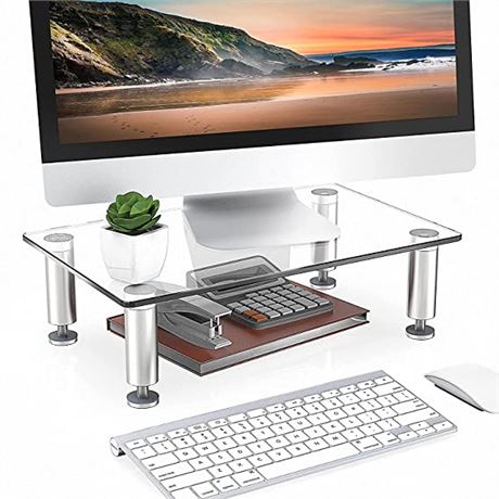 FITUEYES 1 Pack Monitor Stand � Glass Computer Monitor Riser