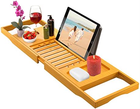 Premium Bamboo Bathtub Tray Caddy