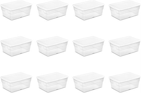 Sterilite Quart/15 Liter Storage Box, White Lid with Clear Base, 12-Pack