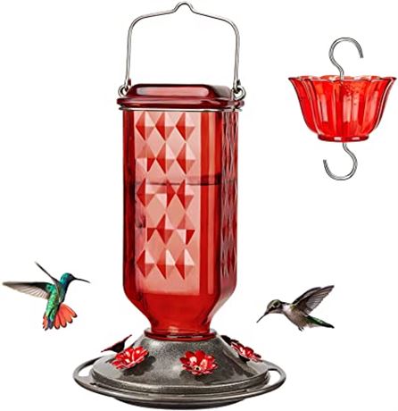 Kingsyard Glass Hummingbird Feeder, 24 OZ, 6 Feeding Ports