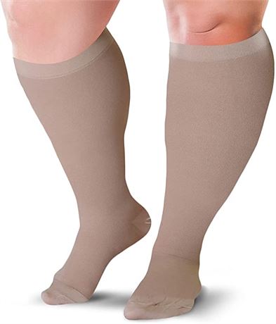 Knee High Compression Stockings, Wide Calf, Beige, 5X-Large