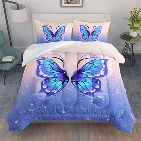 Datura home Bedding Comforter Set Pink Purple Butterfly - Twin