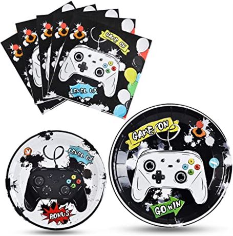 WERNNSAI Watercolor Video Game Party Plates and Napkins,48-Piece Set