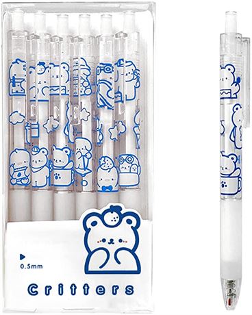 Cute Pens Black Ink Retractable Pens, Pack of 6_Little White Bear_
