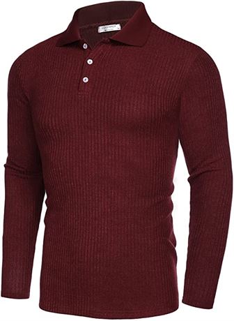 Coofandy Men's Stretch Muscle T-Shirts Long Sleeve, Wine Red