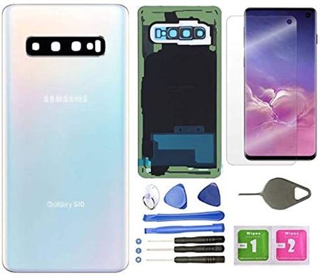 Galaxy S10 Back Glass Cover Replacement Housing Door Kit, Prism White