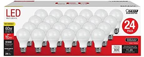 Feit Electric 3008689 60W Medium LED Bulb Warm White - Pack of 24