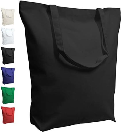 Large 17.5"x16.5"x5" 10oz Cotton Canvas Tote Bag, Black (Pack of 2