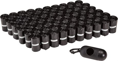 Dog Poop Bags w/Dispenser & Leash Clip, 13 x 9", Black - 60 Rolls (900 Bags)