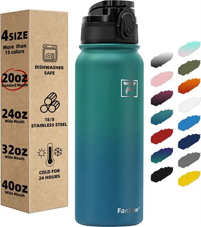 Fanhaw Insulated Water Bottle w/Chug Lid - 20 Oz Double-Wall
