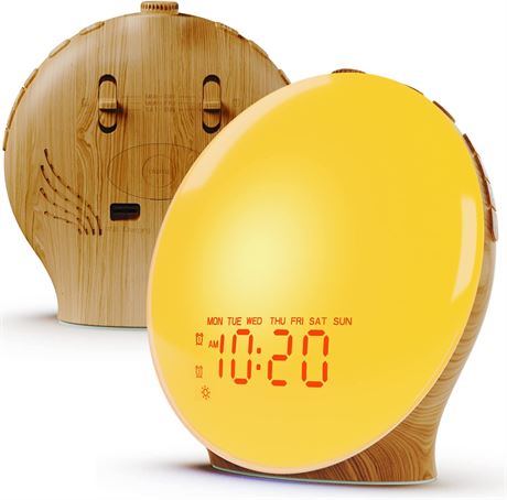 Wake Up Light Sunrise Alarm Clock Sunrise Simulation 7 Colors - Wood Grain