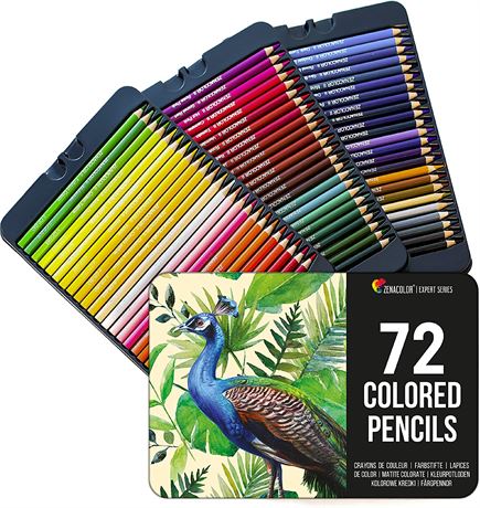 Zenacolor 72 Colored Pencils Set - Numbered Coloring Pencils in Metal Case