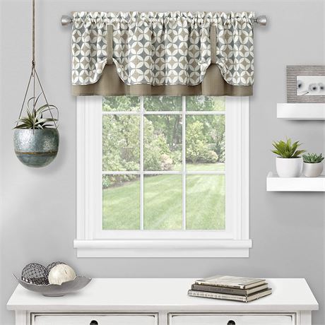 Callie Double Layer Pick Soft Window Valance, 58 in x 14 in, Taupe/Silver
