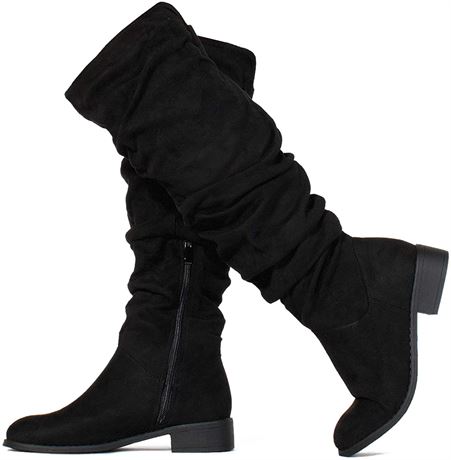 Women's Slouchy Pull On Low Block Heel Knee High Boots Size 9 Wide