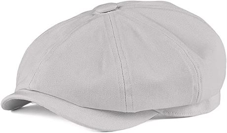 BOTVELA Men's Newsboy Flat Cap 100% Cotton - Light Grey - 7 5/8