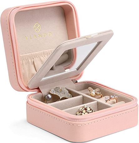 Vlando Small Travel Jewelry Box Organizer, Pink