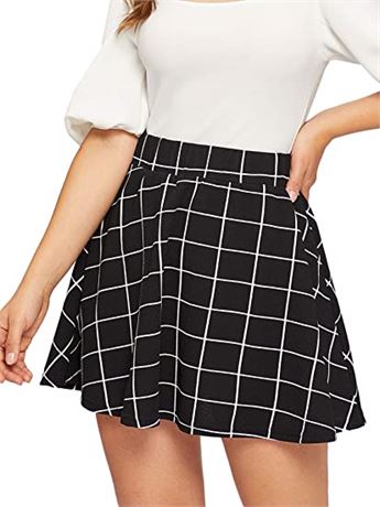 Women's Basic Plaid Flared Mini Skater Skirt - Medium (US)