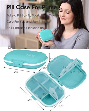 Daily Pill Organizer, 8 Compartments Portable Pill Case