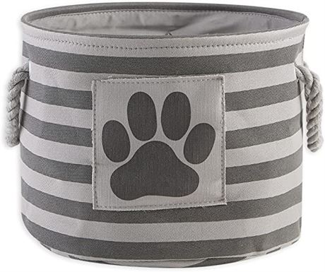 Bone Dry Pet Storage Collection Striped Paw Patch Bin, Small Round, Gray