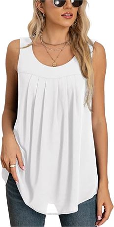 QUEZHU Women's Summer Sleeveless Chiffon Tops White, Large