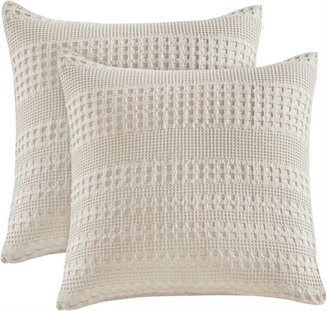 PHF 100% Cotton Waffle Weave Euro Sham Covers, 2 Pack 26" x 26"