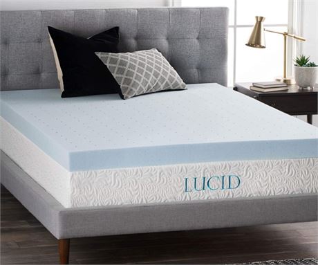 Lucid 4 Inch Gel Memory Foam Mattress Topper, Full