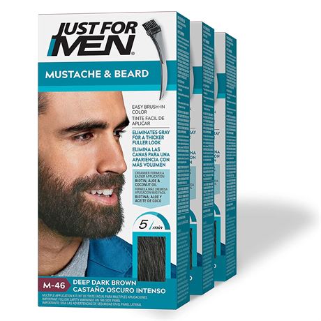 Just For Men Mustache & Beard Coloring Kit ,Dark Brown, M-46, 3-Pack