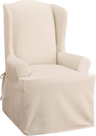 Sure Fit Cotton Duck Solid T-Cushion Wing Chair One Piece Slipcover