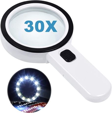 Magnifying Glass with 12 LED Lights, 30X Double Glass Lens Handheld