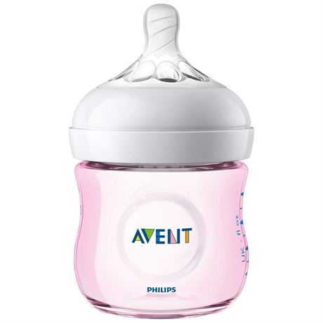 Philips Avent Natural Baby Bottle w/Natural Response Nipple, Pink, 4oz, 4pk