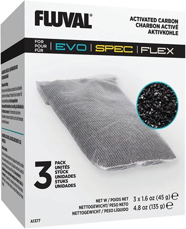 3 Fluval Spec/Evo/Flex Activated Carbon, Replacement Aquarium Filter Media