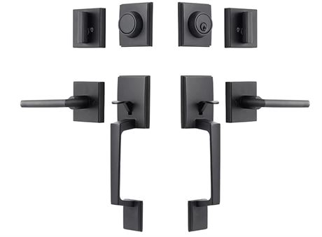 GUA OYH Double Front Door Handle Set with Handle Lever, Matte Black