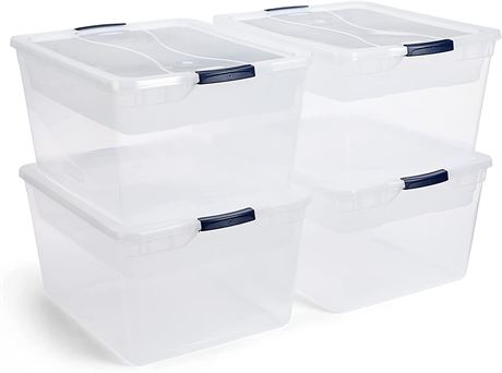 Rubbermaid 71 Qt. Clear Plastic Storage Bins with Tray Inserts, Pack of 4