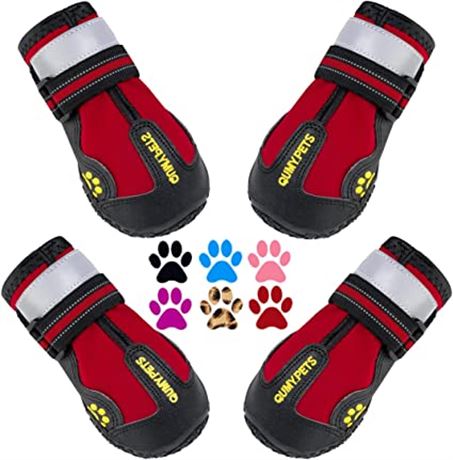 QUMY Dog Shoes for Large and Medium Dog Boots & Paw Protectors, Red, Size 8