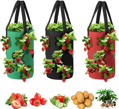 Grow Bags 3 Gallon for Strawberry Vegetables 12 Planting Holes 3 pack