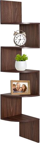 Greenco Corner Shelf, 5 Tier Floating Shelves Rustic Walnut Finish