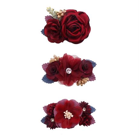 Cherrboll 3pcs Floral Hair Bow Accessories Burgundy