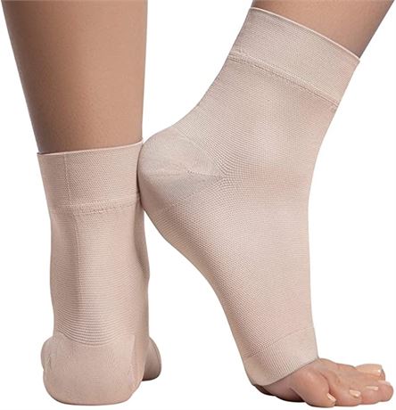 Ankle Open Toe _ompression Socks for Swelling, Medium, Beige