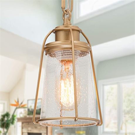 KSANA Gold Pendant Mini Modern Hanging Light Fixture with Seeded Glass