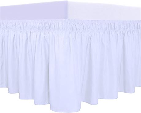 PureFit Wrap Around Ruffled Bed Skirt w/Adjustable Elastic Belt, 18" -White