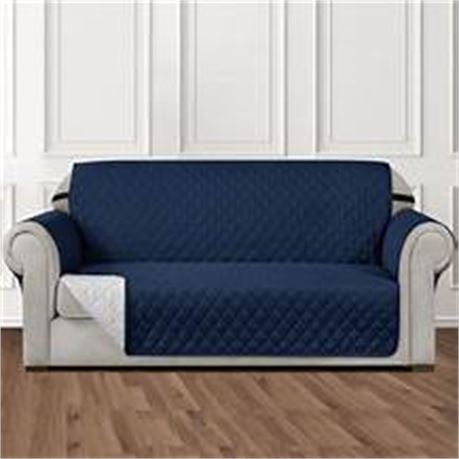 Quilted Reversible Box Cushion Sofa Slipcover - Navy