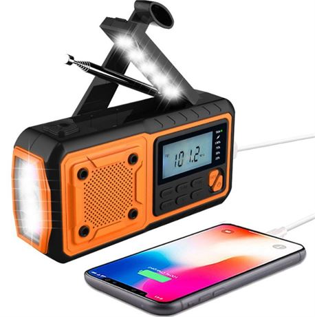 4000mAh Emergency Weather Radio, Portable Power Bank w/Solar Charging