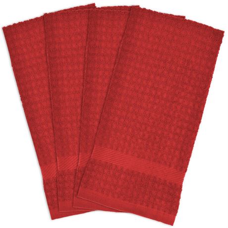 Set of 4 Solid Red Rectangular Kitchen Waffle Dish Towels 28"