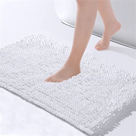 FRESHMINT Chenille Bathroom Rugs Non-Slip Bath Mat 24�x16.5�, White