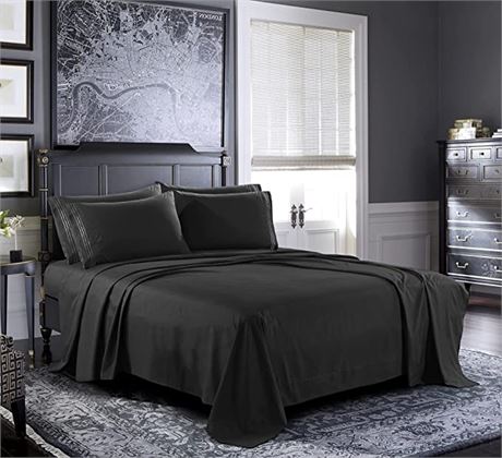 Pure Bedding - King Sheet Set [6-Piece, Black] Brushed Microfiber