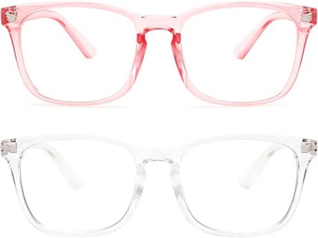 Livho 2 Pack Blue Light Blocking Glasses, Clear & Clear Pink