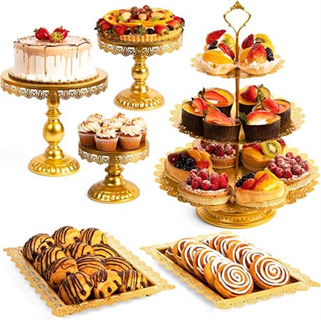 Gold Cake Stand - 6 pcs Gold Cake Stands Set