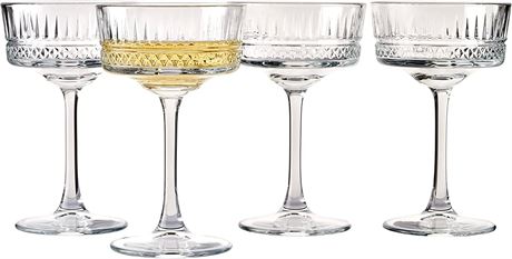 Pasabahce Vintage Coupe Glasses Set Of 4 Long Stem Glassware - 8.8 oz